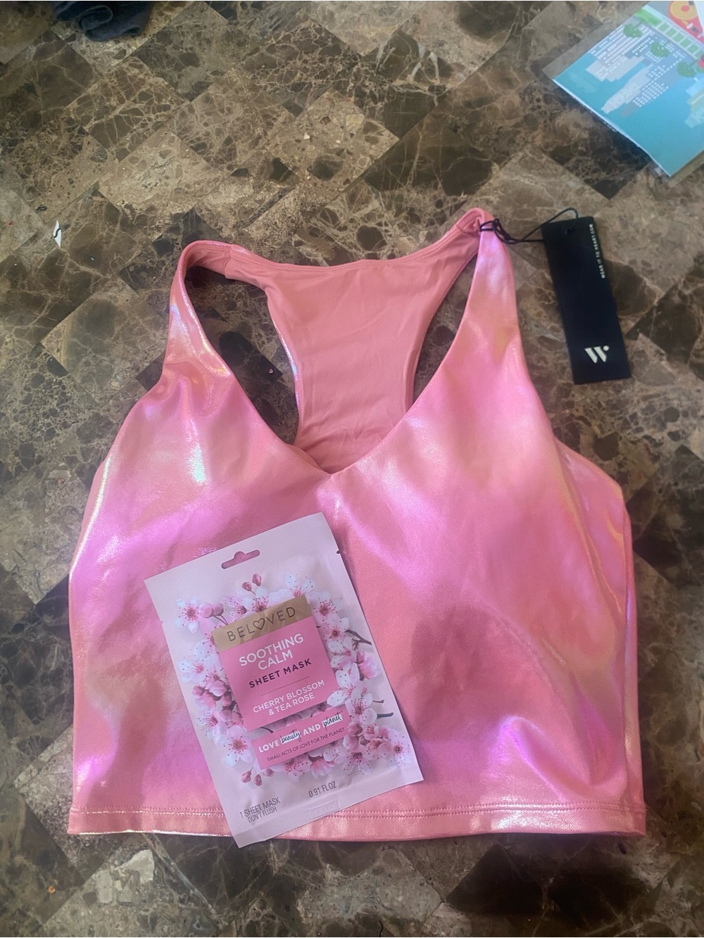 Wear it to the Heart Kristen Cropped Tank Sunset Mauve Bra NWT Medium & FaceMask